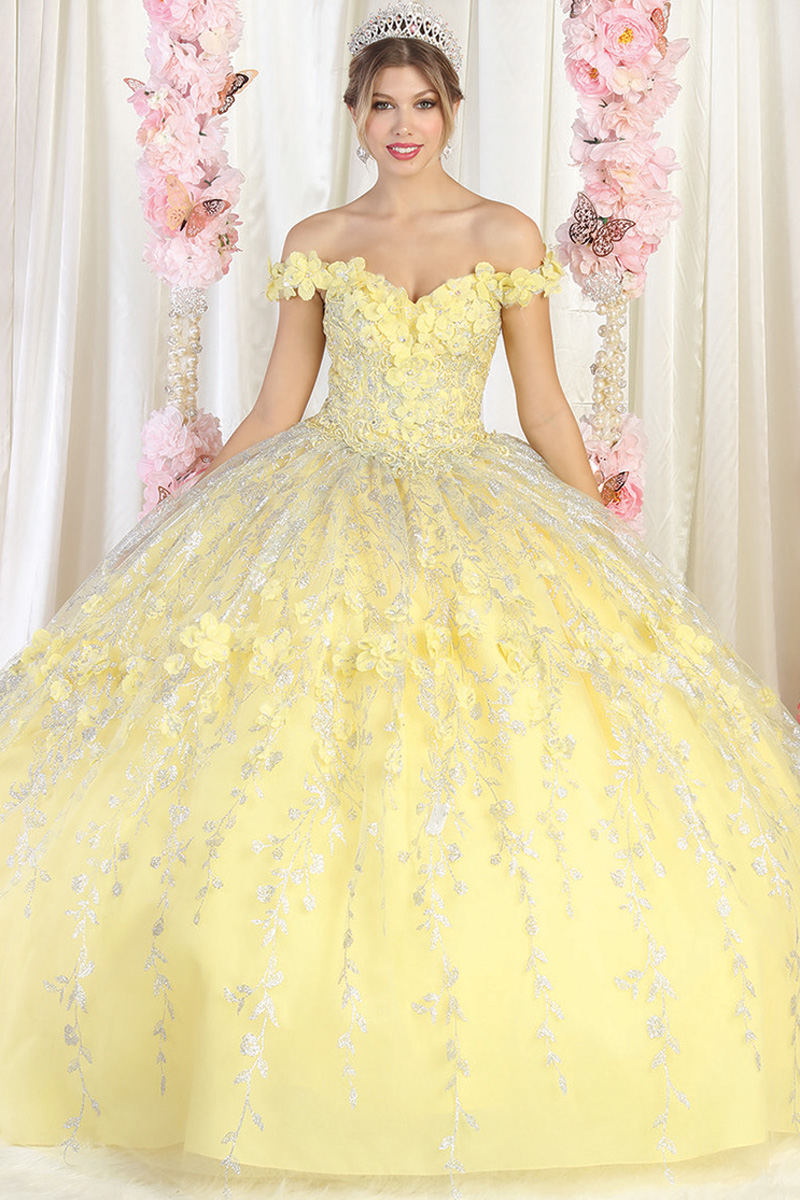 Off Shoulder 3D Applique Quinceanera Ballgown